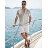 image:imageJMIERR Mens Casual Stylish Short Sleeve ButtonUp Striped Dress Shirt Cotton Beach ShirtsBrown Stripe