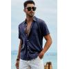 image:imageJMIERR Mens Casual Stylish Short Sleeve ButtonUp Striped Dress Shirt Cotton Beach ShirtsDark Blue