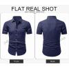 image:imageJMIERR Mens Casual Stylish Short Sleeve ButtonUp Striped Dress Shirt Cotton Beach ShirtsDark Blue