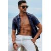 image:imageJMIERR Mens Casual Stylish Short Sleeve ButtonUp Striped Dress Shirt Cotton Beach ShirtsDark Blue