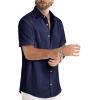 image:imageJMIERR Mens Casual Stylish Short Sleeve ButtonUp Striped Dress Shirt Cotton Beach ShirtsDark Blue