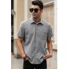 image:imageJMIERR Mens Casual Stylish Short Sleeve ButtonUp Striped Dress Shirt Cotton Beach ShirtsDark Grey