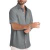 image:imageJMIERR Mens Casual Stylish Short Sleeve ButtonUp Striped Dress Shirt Cotton Beach ShirtsDark Grey