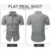 image:imageJMIERR Mens Casual Stylish Short Sleeve ButtonUp Striped Dress Shirt Cotton Beach ShirtsDark Grey