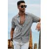 image:imageJMIERR Mens Casual Stylish Short Sleeve ButtonUp Striped Dress Shirt Cotton Beach ShirtsDark Grey