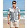 image:imageJMIERR Mens Casual Stylish Short Sleeve ButtonUp Striped Dress Shirt Cotton Beach ShirtsGrey Blue Stripe