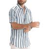image:imageJMIERR Mens Casual Stylish Short Sleeve ButtonUp Striped Dress Shirt Cotton Beach ShirtsGrey Blue Stripe