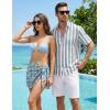 image:imageJMIERR Mens Casual Stylish Short Sleeve ButtonUp Striped Dress Shirt Cotton Beach ShirtsGrey Blue Stripe