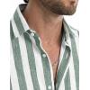 image:imageJMIERR Mens Casual Stylish Short Sleeve ButtonUp Striped Dress Shirt Cotton Beach ShirtsGrey Green Stripe