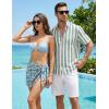 image:imageJMIERR Mens Casual Stylish Short Sleeve ButtonUp Striped Dress Shirt Cotton Beach ShirtsGrey Green Stripe
