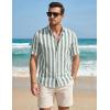 image:imageJMIERR Mens Casual Stylish Short Sleeve ButtonUp Striped Dress Shirt Cotton Beach ShirtsGrey Green Stripe