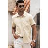 image:imageJMIERR Mens Casual Stylish Short Sleeve ButtonUp Striped Dress Shirt Cotton Beach ShirtsKhaki