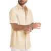 image:imageJMIERR Mens Casual Stylish Short Sleeve ButtonUp Striped Dress Shirt Cotton Beach ShirtsKhaki