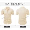 image:imageJMIERR Mens Casual Stylish Short Sleeve ButtonUp Striped Dress Shirt Cotton Beach ShirtsKhaki