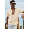image:imageJMIERR Mens Casual Stylish Short Sleeve ButtonUp Striped Dress Shirt Cotton Beach ShirtsKhaki