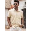 image:imageJMIERR Mens Casual Stylish Short Sleeve ButtonUp Striped Dress Shirt Cotton Beach ShirtsKhaki