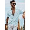 image:imageJMIERR Mens Casual Stylish Short Sleeve ButtonUp Striped Dress Shirt Cotton Beach ShirtsLight Blue