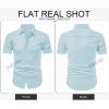 image:imageJMIERR Mens Casual Stylish Short Sleeve ButtonUp Striped Dress Shirt Cotton Beach ShirtsLight Blue