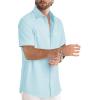 image:imageJMIERR Mens Casual Stylish Short Sleeve ButtonUp Striped Dress Shirt Cotton Beach ShirtsLight Blue