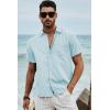 image:imageJMIERR Mens Casual Stylish Short Sleeve ButtonUp Striped Dress Shirt Cotton Beach ShirtsLight Blue