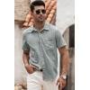 image:imageJMIERR Mens Casual Stylish Short Sleeve ButtonUp Striped Dress Shirt Cotton Beach ShirtsLight Grey