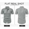 image:imageJMIERR Mens Casual Stylish Short Sleeve ButtonUp Striped Dress Shirt Cotton Beach ShirtsLight Grey
