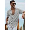 image:imageJMIERR Mens Casual Stylish Short Sleeve ButtonUp Striped Dress Shirt Cotton Beach ShirtsLight Grey