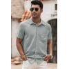 image:imageJMIERR Mens Casual Stylish Short Sleeve ButtonUp Striped Dress Shirt Cotton Beach ShirtsLight Grey