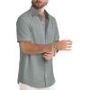 image:imageJMIERR Mens Casual Stylish Short Sleeve ButtonUp Striped Dress Shirt Cotton Beach ShirtsLight Grey