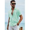 image:imageJMIERR Mens Casual Stylish Short Sleeve ButtonUp Striped Dress Shirt Cotton Beach ShirtsMint Green