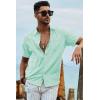 image:imageJMIERR Mens Casual Stylish Short Sleeve ButtonUp Striped Dress Shirt Cotton Beach ShirtsMint Green
