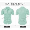 image:imageJMIERR Mens Casual Stylish Short Sleeve ButtonUp Striped Dress Shirt Cotton Beach ShirtsMint Green
