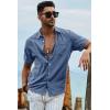 image:imageJMIERR Mens Casual Stylish Short Sleeve ButtonUp Striped Dress Shirt Cotton Beach ShirtsNavy Blue