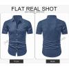 image:imageJMIERR Mens Casual Stylish Short Sleeve ButtonUp Striped Dress Shirt Cotton Beach ShirtsNavy Blue