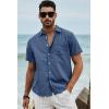image:imageJMIERR Mens Casual Stylish Short Sleeve ButtonUp Striped Dress Shirt Cotton Beach ShirtsNavy Blue