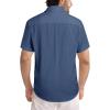 image:imageJMIERR Mens Casual Stylish Short Sleeve ButtonUp Striped Dress Shirt Cotton Beach ShirtsNavy Blue