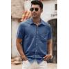 image:imageJMIERR Mens Casual Stylish Short Sleeve ButtonUp Striped Dress Shirt Cotton Beach ShirtsNavy Blue