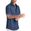 image:imageJMIERR Mens Casual Stylish Short Sleeve ButtonUp Striped Dress Shirt Cotton Beach ShirtsNavy Blue