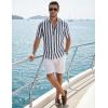 image:imageJMIERR Mens Casual Stylish Short Sleeve ButtonUp Striped Dress Shirt Cotton Beach ShirtsNavy Blue Stripe