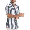 image:imageJMIERR Mens Casual Stylish Short Sleeve ButtonUp Striped Dress Shirt Cotton Beach ShirtsNavy Blue Stripe
