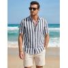 image:imageJMIERR Mens Casual Stylish Short Sleeve ButtonUp Striped Dress Shirt Cotton Beach ShirtsNavy Blue Stripe