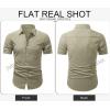 image:imageJMIERR Mens Casual Stylish Short Sleeve ButtonUp Striped Dress Shirt Cotton Beach ShirtsOlive Green