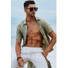 image:imageJMIERR Mens Casual Stylish Short Sleeve ButtonUp Striped Dress Shirt Cotton Beach ShirtsOlive Green
