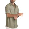 image:imageJMIERR Mens Casual Stylish Short Sleeve ButtonUp Striped Dress Shirt Cotton Beach ShirtsOlive Green
