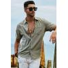 image:imageJMIERR Mens Casual Stylish Short Sleeve ButtonUp Striped Dress Shirt Cotton Beach ShirtsOlive Green
