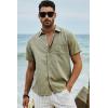 image:imageJMIERR Mens Casual Stylish Short Sleeve ButtonUp Striped Dress Shirt Cotton Beach ShirtsOlive Green