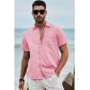 image:imageJMIERR Mens Casual Stylish Short Sleeve ButtonUp Striped Dress Shirt Cotton Beach ShirtsPink