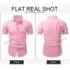 image:imageJMIERR Mens Casual Stylish Short Sleeve ButtonUp Striped Dress Shirt Cotton Beach ShirtsPink