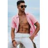 image:imageJMIERR Mens Casual Stylish Short Sleeve ButtonUp Striped Dress Shirt Cotton Beach ShirtsPink