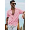 image:imageJMIERR Mens Casual Stylish Short Sleeve ButtonUp Striped Dress Shirt Cotton Beach ShirtsPink